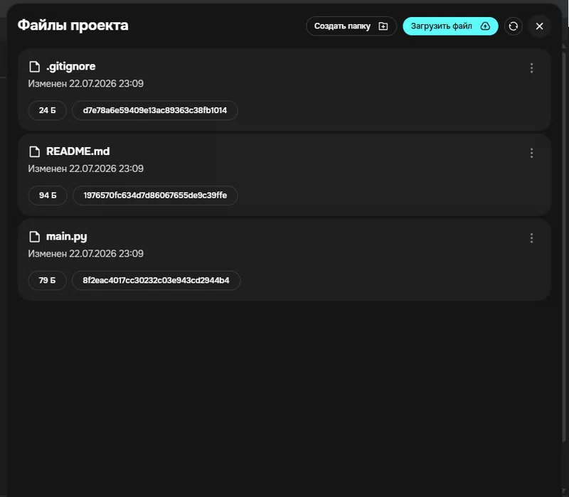 Панель файлов проекта